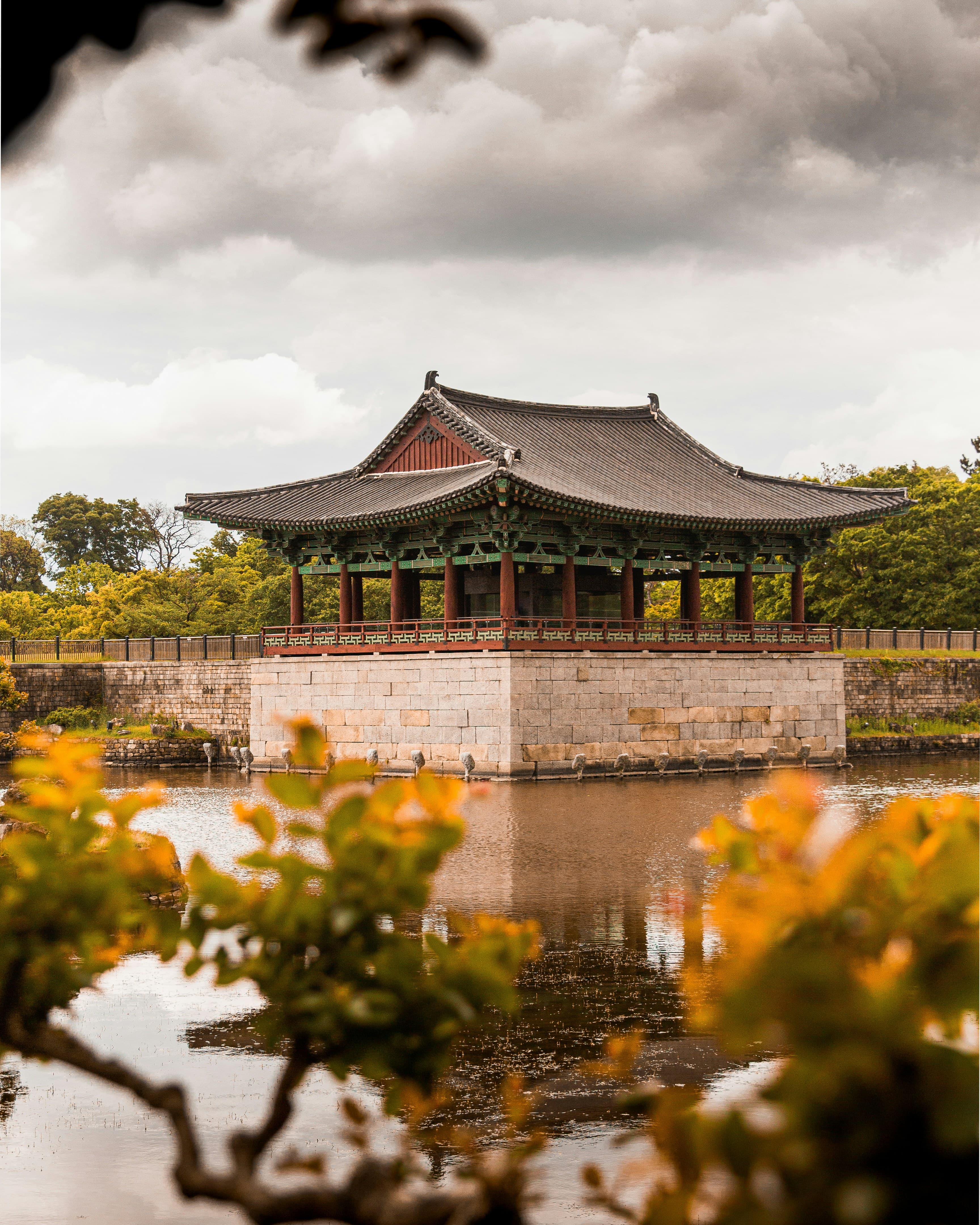 Donggung Palace pavilion reflected in Wolji Pond at Gyeongju, ancient capital of South Korea
